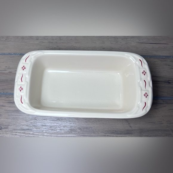 Longaberger **Vintage** Pottery Woven Tradition Ivory /Red Small Loaf Pan - Picture 2 of 7